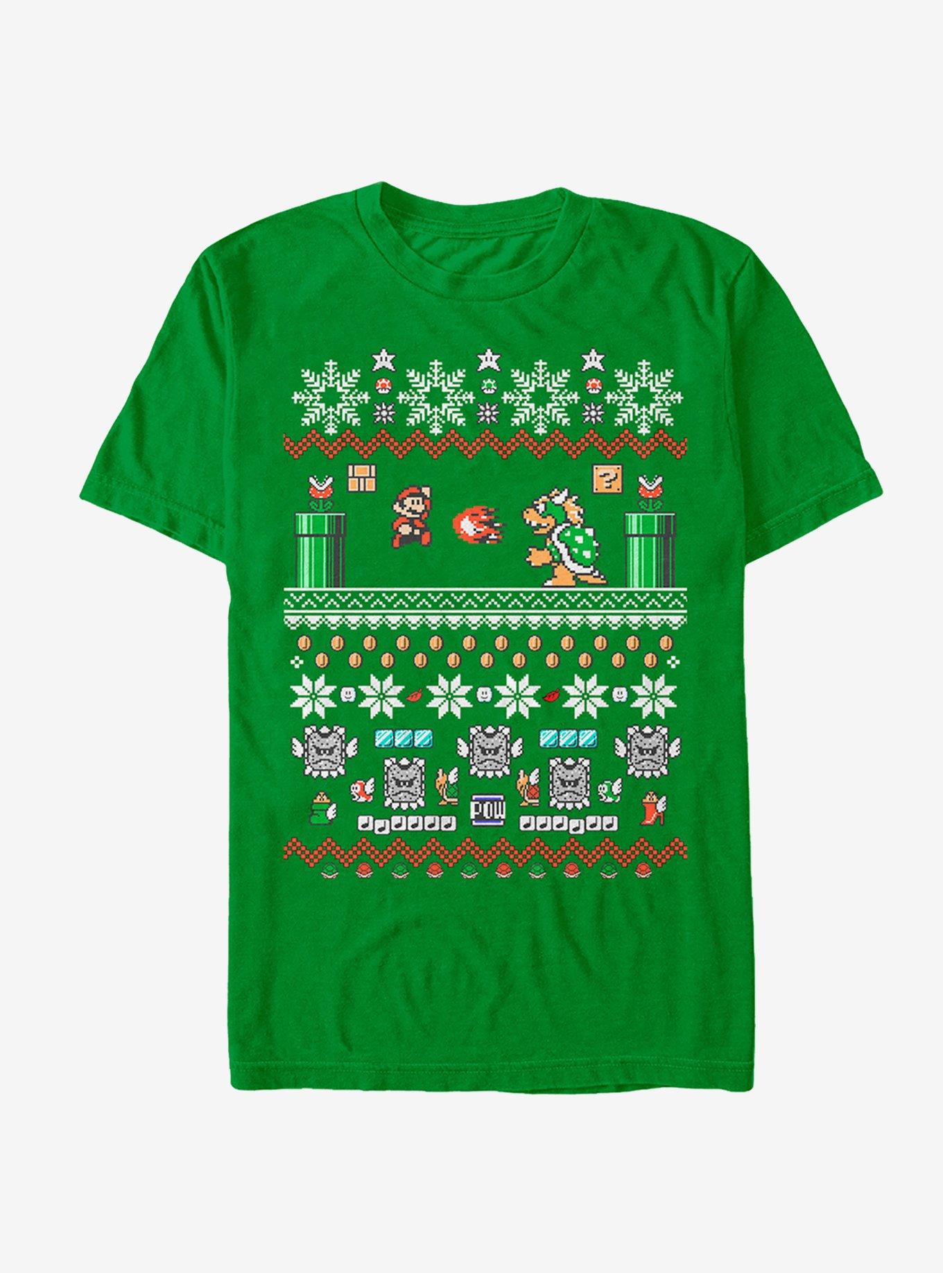 Nintendo Mario and Bowser Ugly Christmas Sweater T-Shirt, KELLY, hi-res