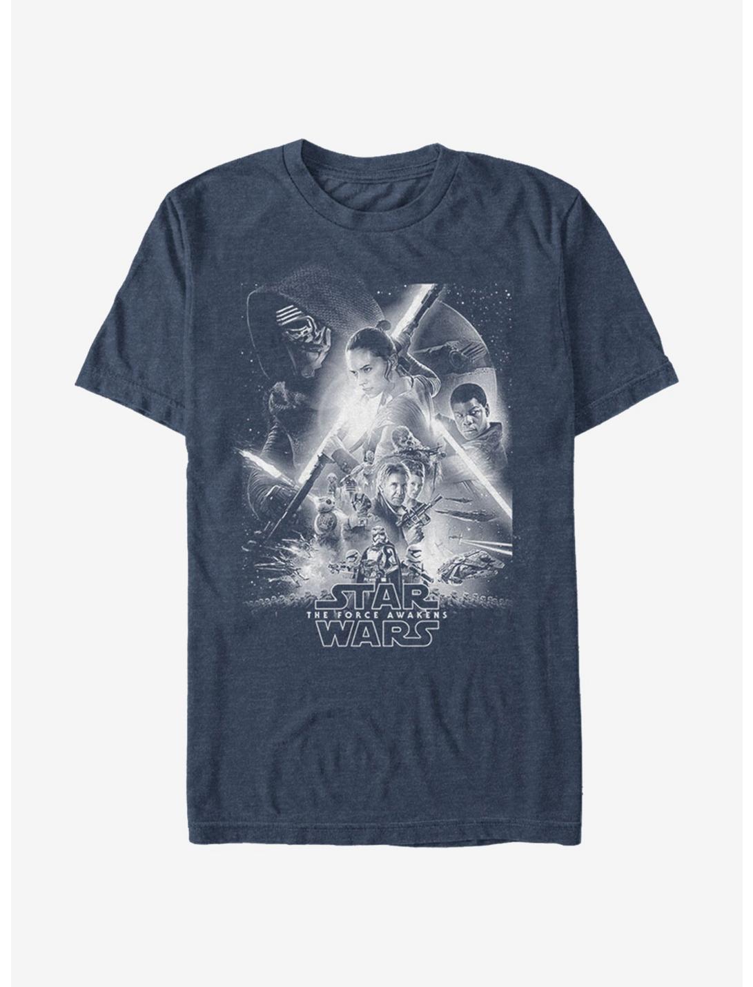 Star Wars Episode VII The Force Awakens Poster T-Shirt, NAVY HTR, hi-res