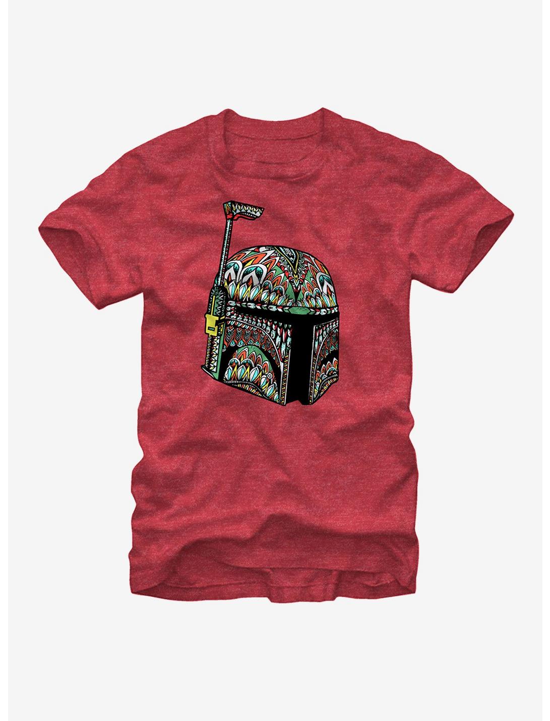 Star Wars Tribal Print Boba Fett Helmet T-Shirt, RED HTR, hi-res