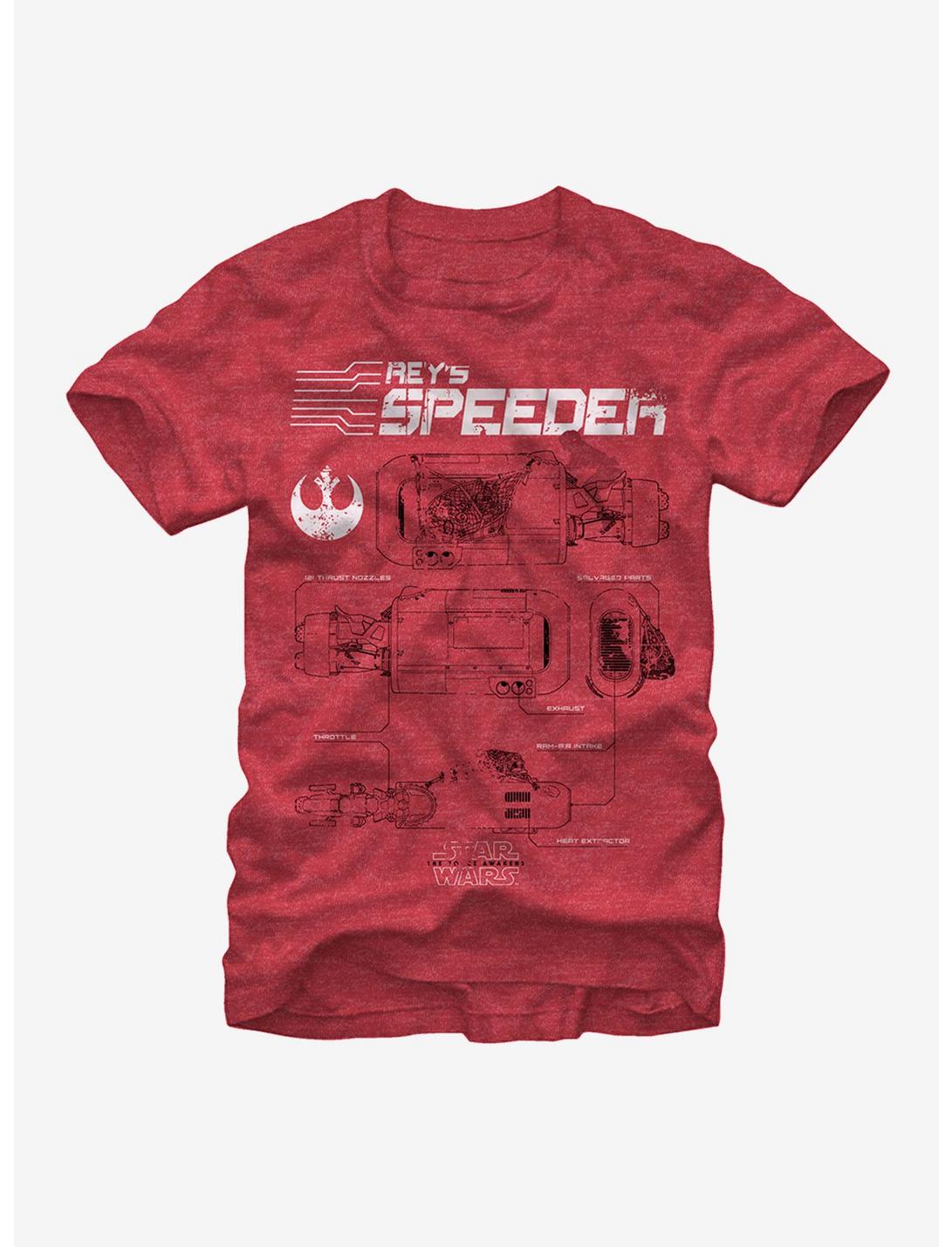 Star Wars Rey's Speeder Schematics T-Shirt, RED HTR, hi-res