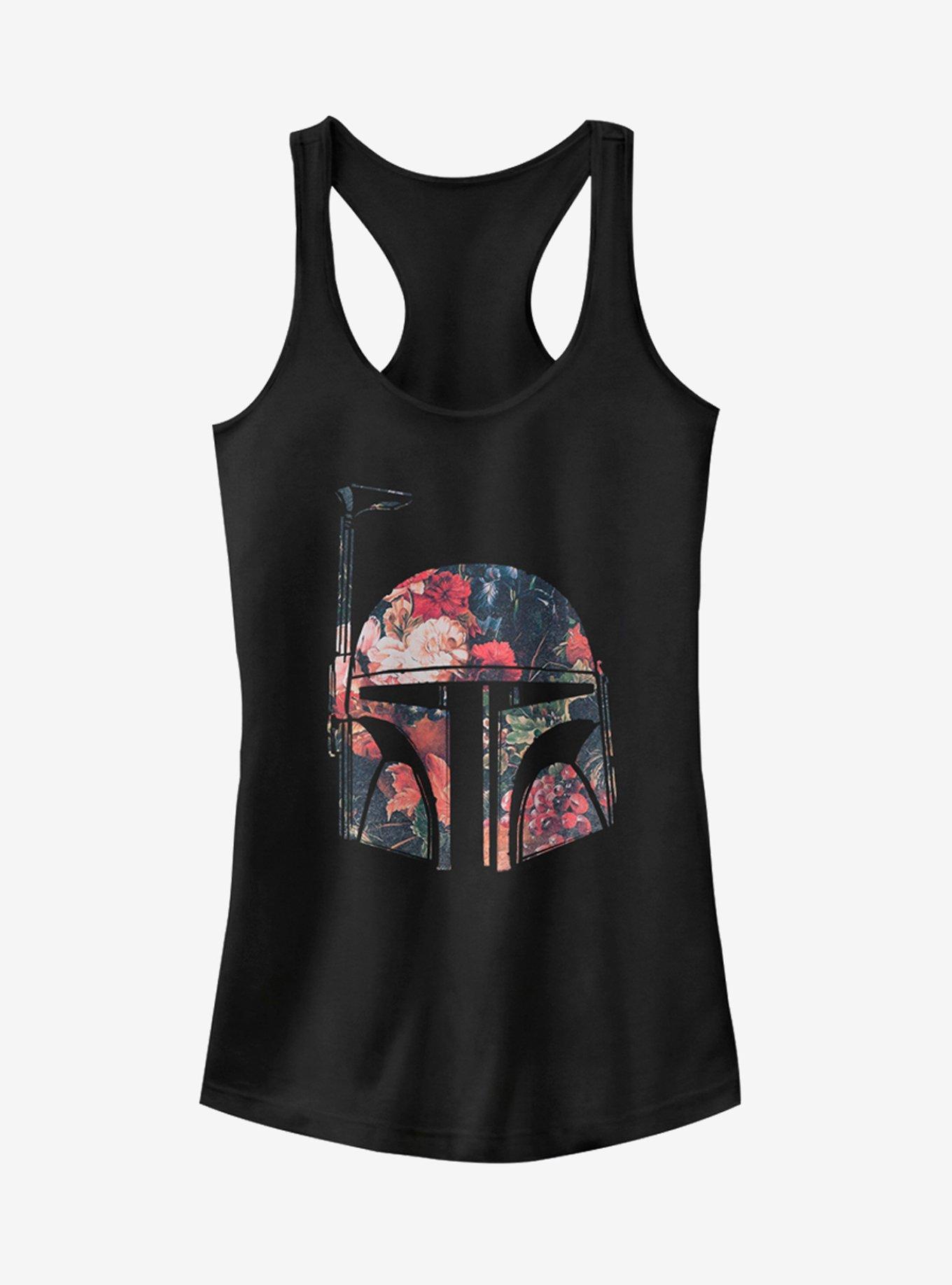 Star Wars Boba Fett Floral Print Helmet Girls Tank Top, BLACK, hi-res