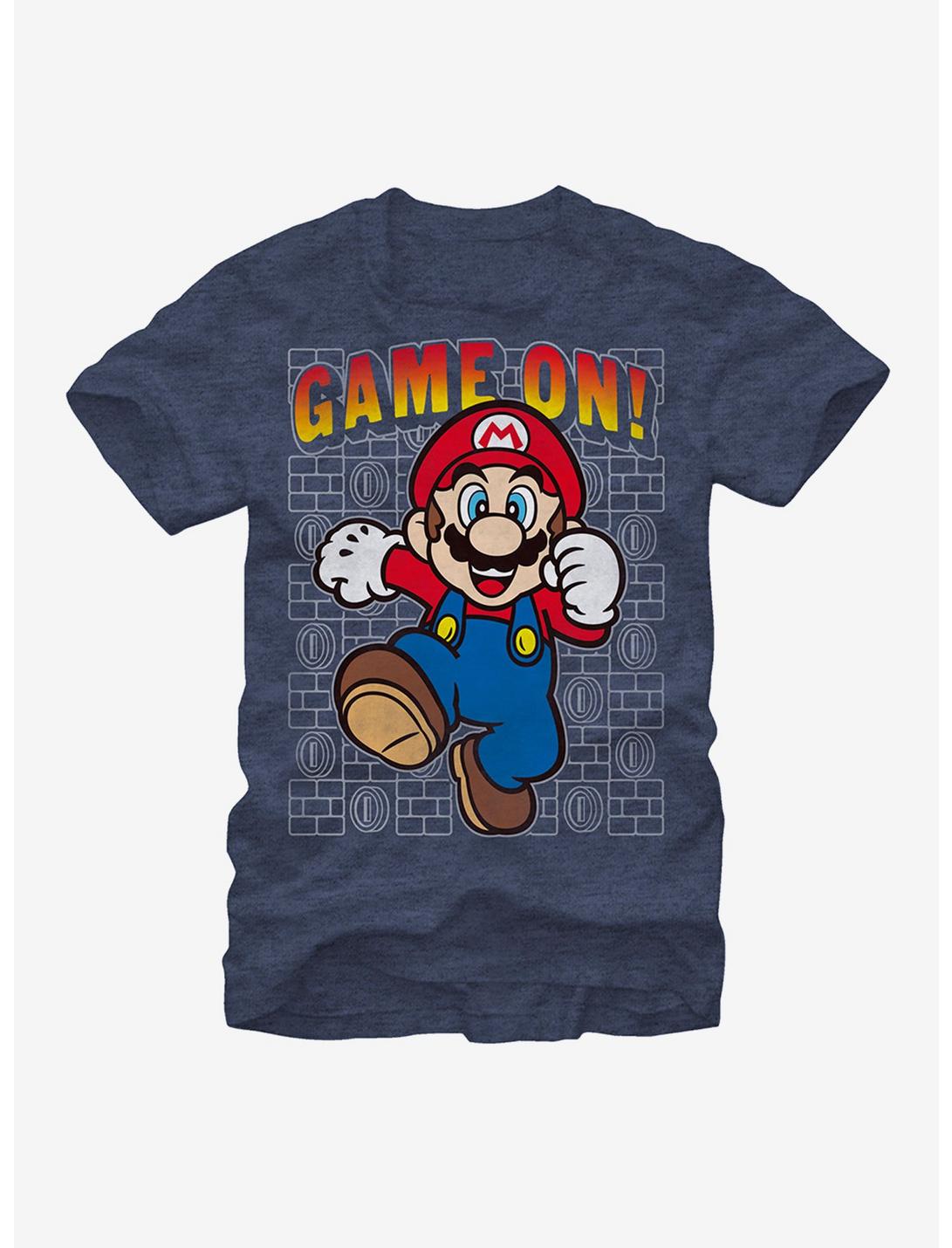Nintendo Mario Game On T-Shirt, NAVY HTR, hi-res