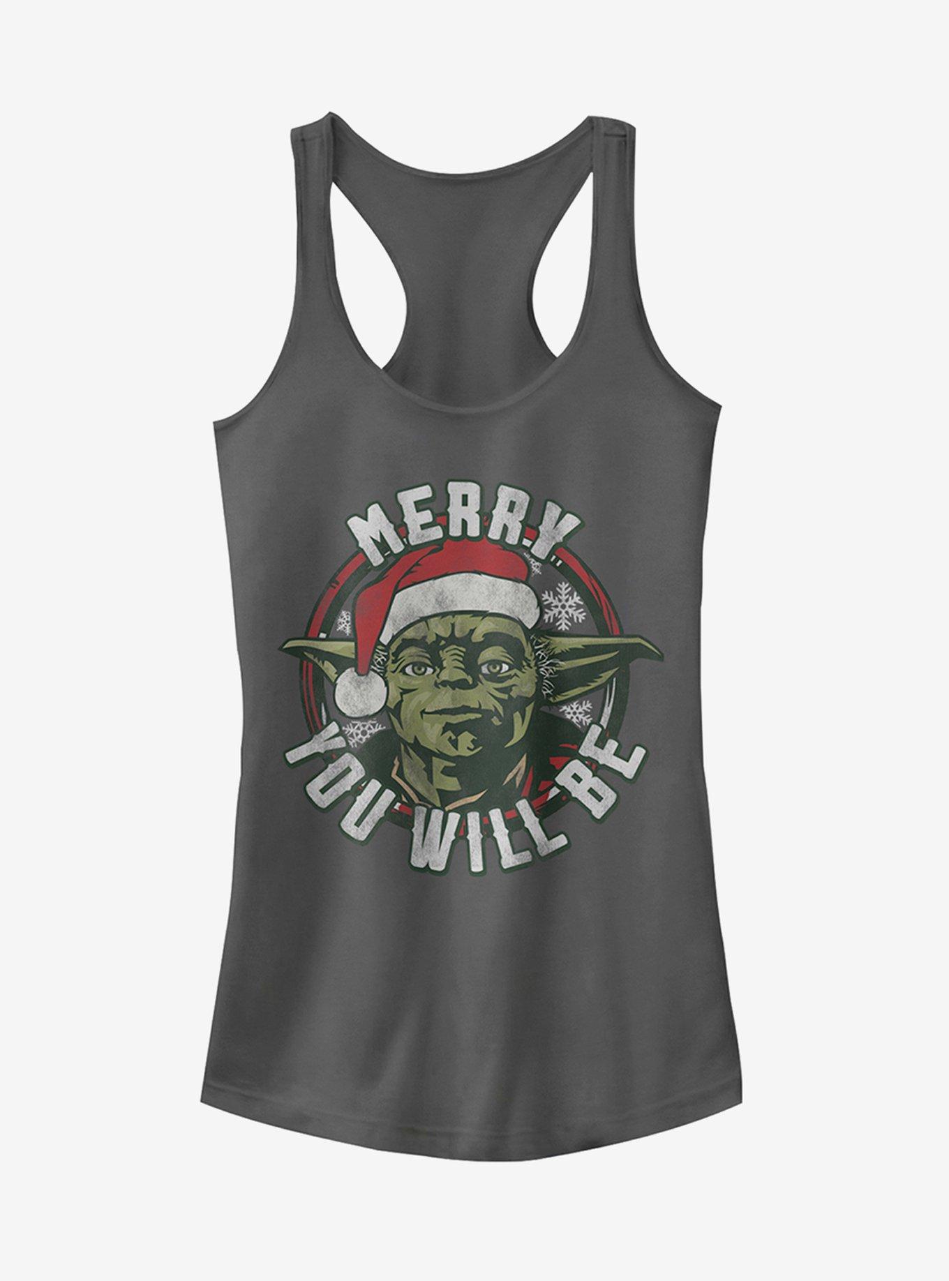 Star Wars Christmas Yoda Merry You Will Be Girls Tank, CHARCOAL, hi-res