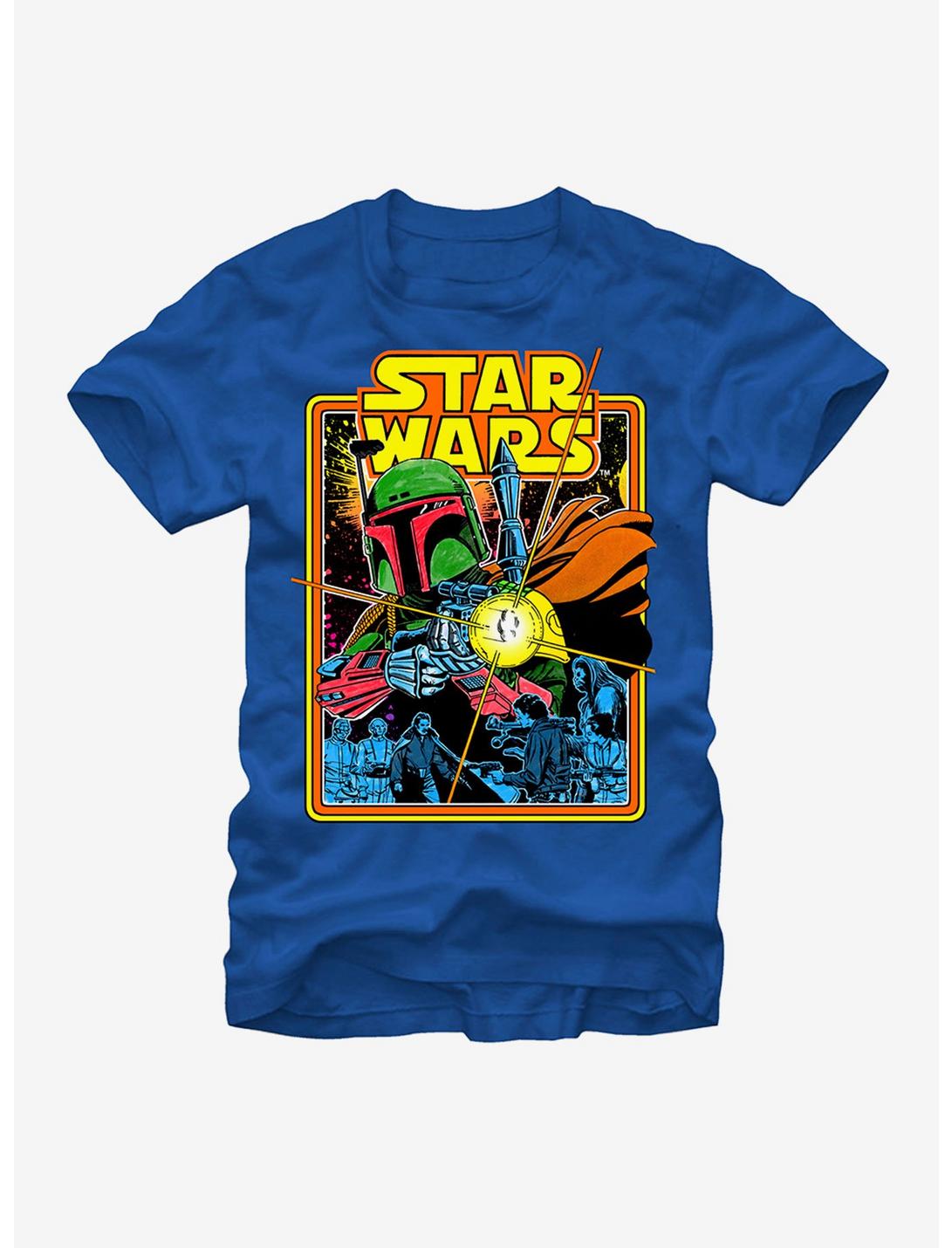 Star Wars Episode V The Empire Strikes Back Boba Fett Fires Poster T-Shirt, ROYAL, hi-res
