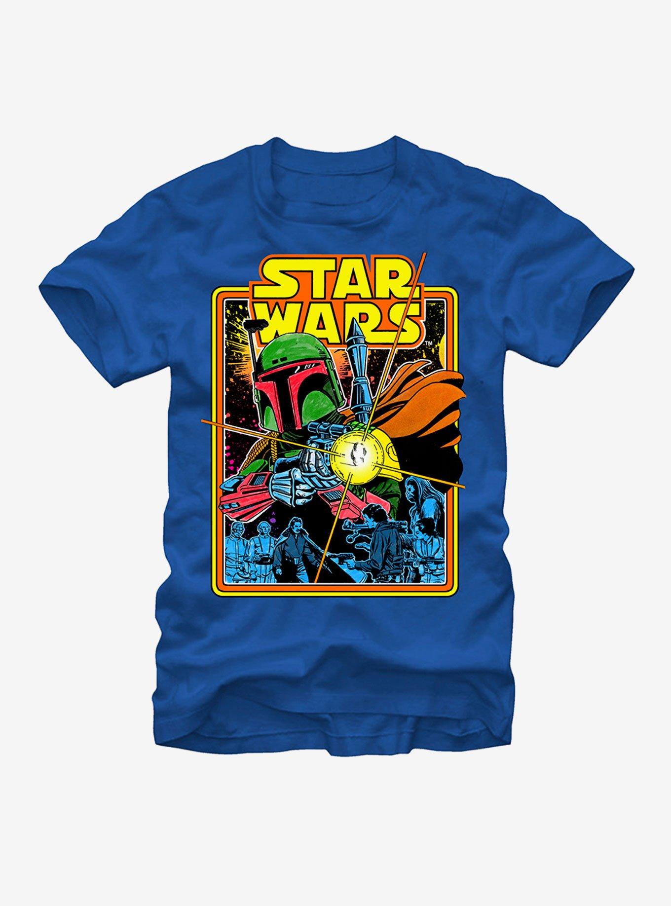 Star Wars Episode V The Empire Strikes Back Boba Fett Fires Poster T-Shirt, ROYAL, hi-res