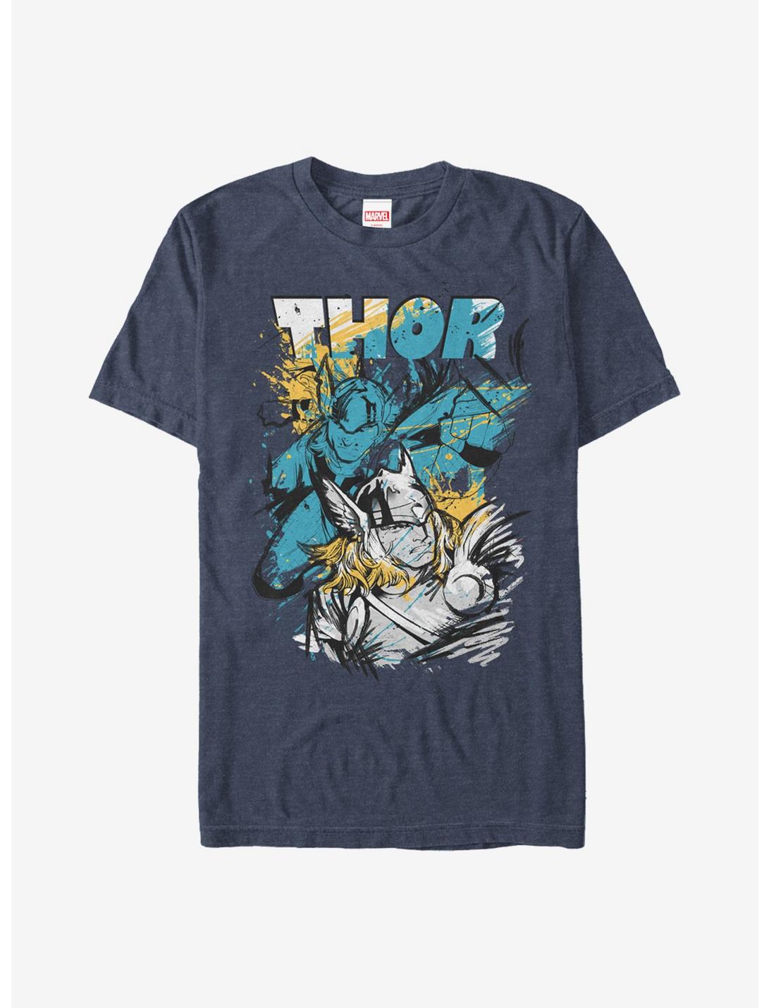 Marvel Thor Sketch Splatter Print T-Shirt, NAVY HTR, hi-res
