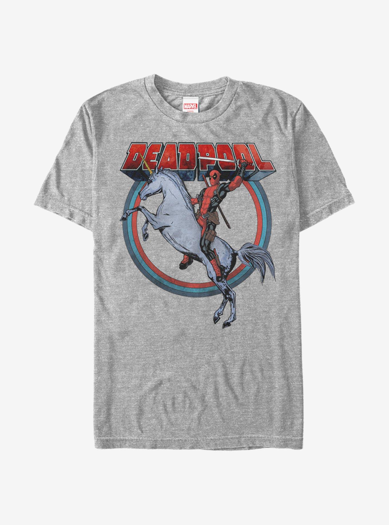 Marvel Deadpool Rides Unicorn T-Shirt, ATH HTR, hi-res