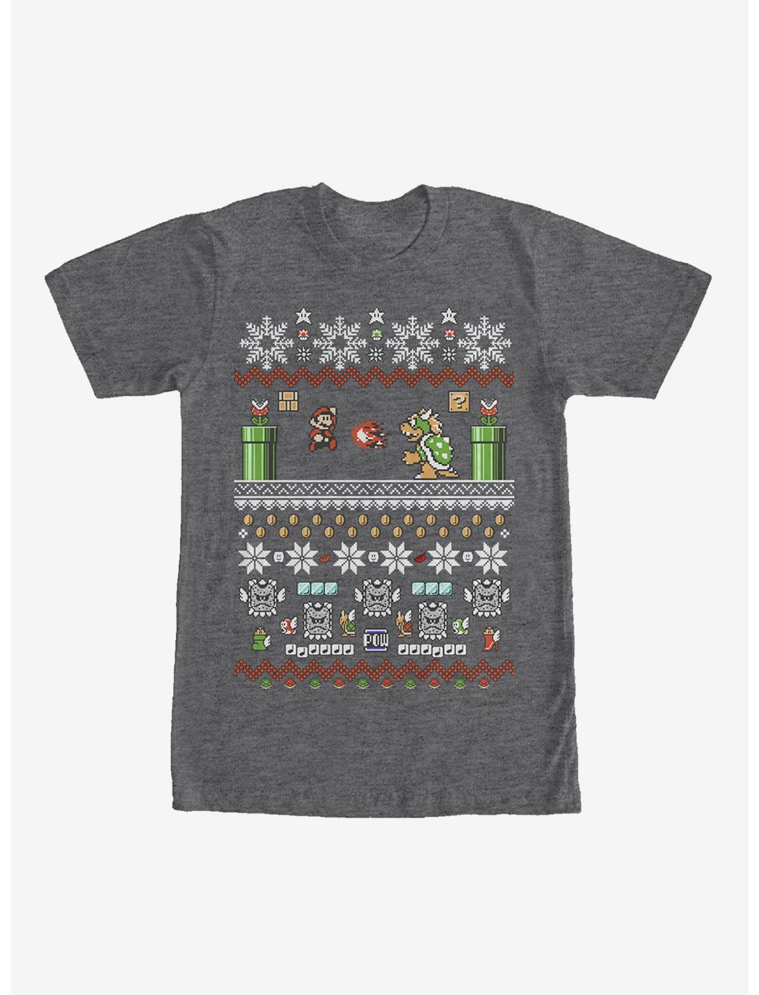 Nintendo Mario and Bowser Ugly Christmas Sweater T-Shirt, CHAR HTR, hi-res