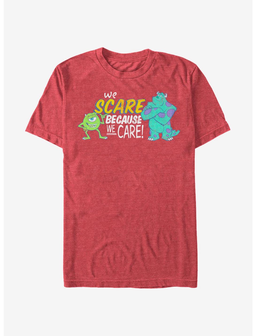 Monsters Inc. We Scare Because We Care Monsters T-Shirt, RED HTR, hi-res