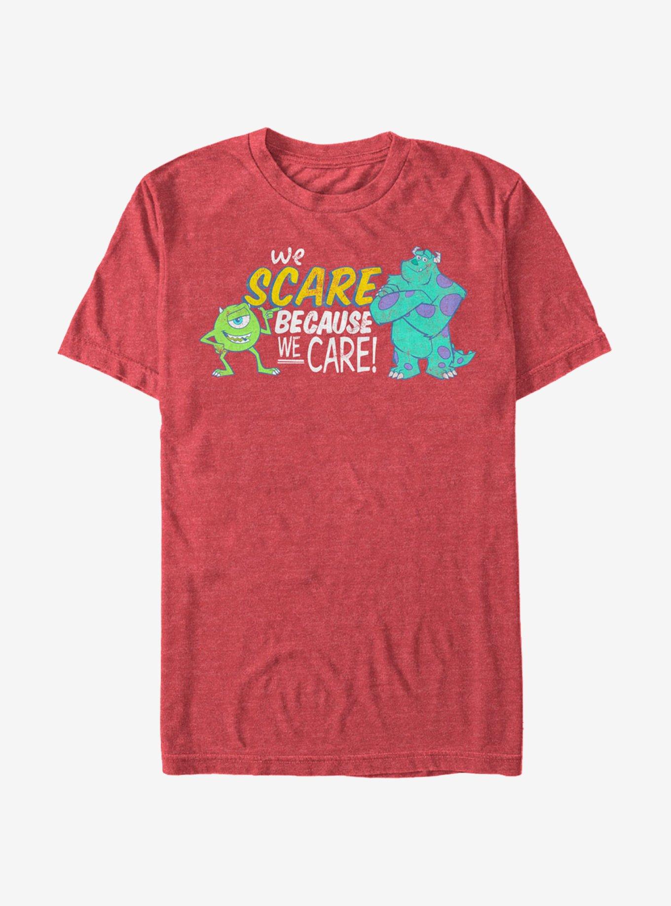 Monsters Inc. We Scare Because We Care Monsters T-Shirt, RED HTR, hi-res