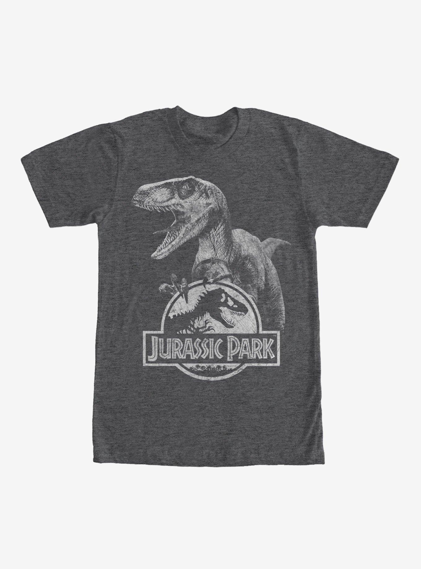 Jurassic Park Velociraptor Logo T-Shirt, CHAR HTR, hi-res