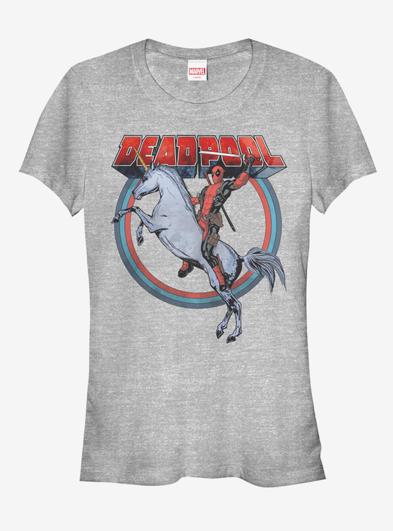 Marvel Deadpool Rides Unicorn Girls T Shirt BLACK Hot Topic