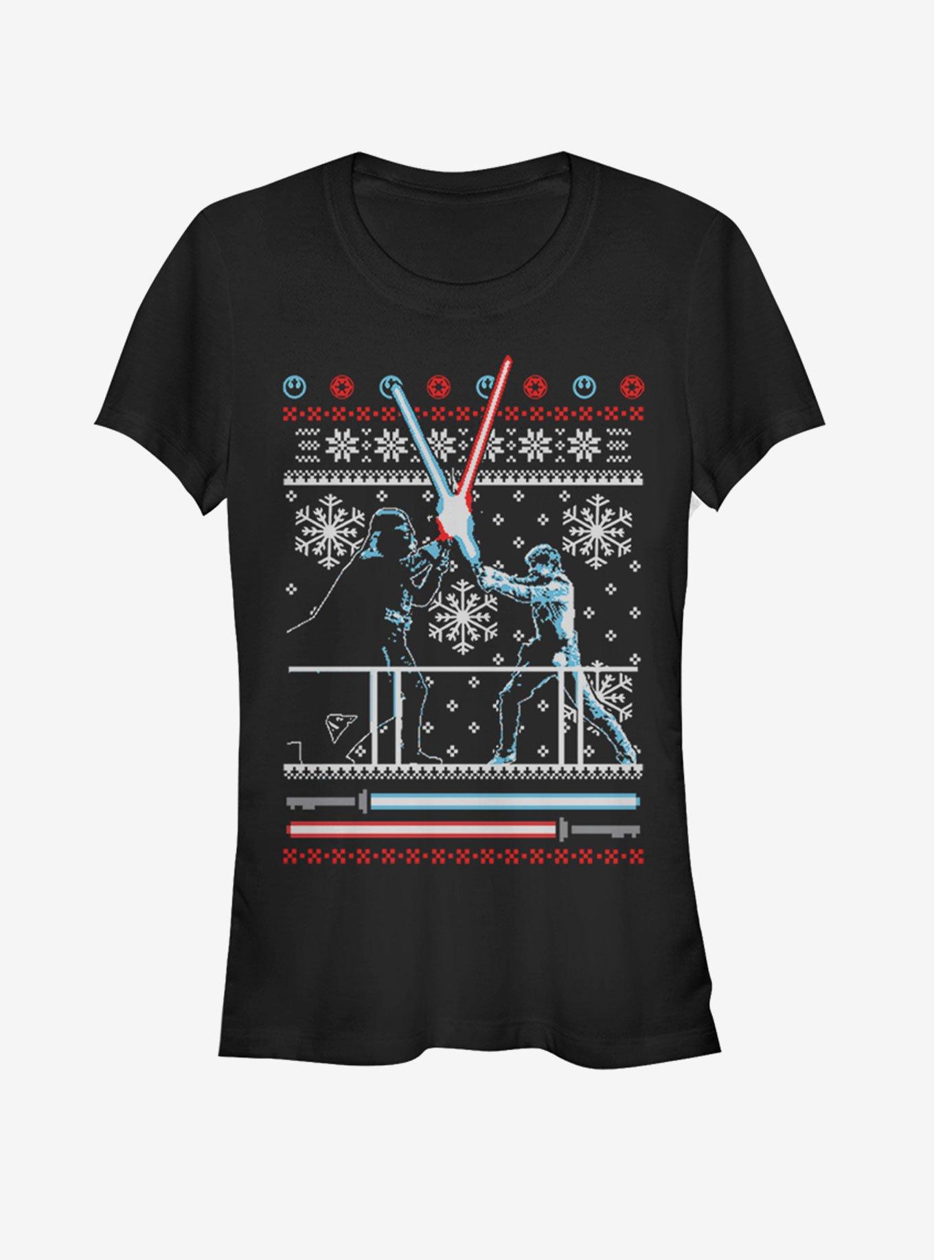 Star Wars Ugly Christmas Sweater Duel Girls T-Shirt, BLACK, hi-res