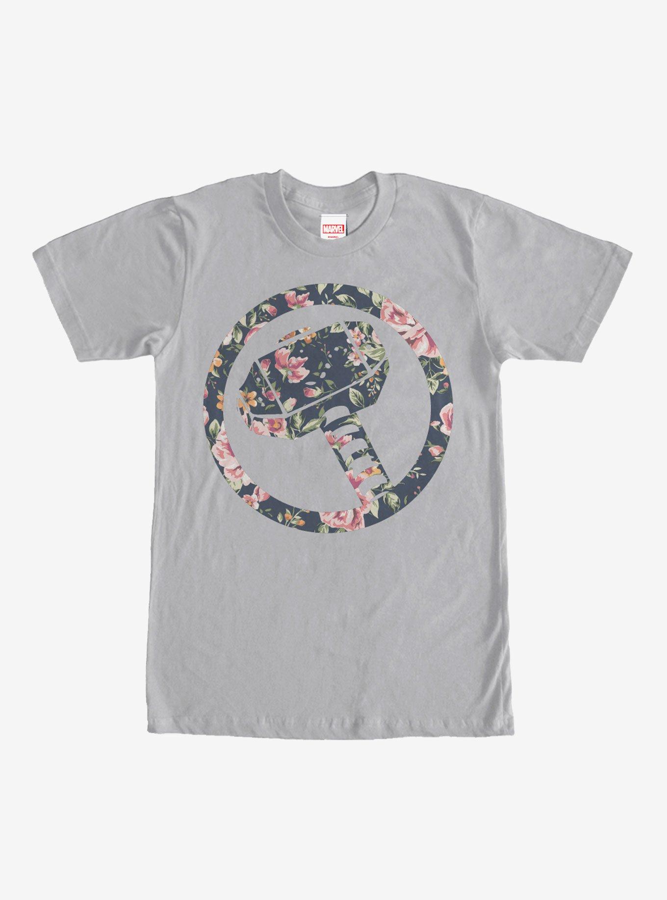 Marvel Hammer Thor Floral Print T-Shirt, SILVER, hi-res