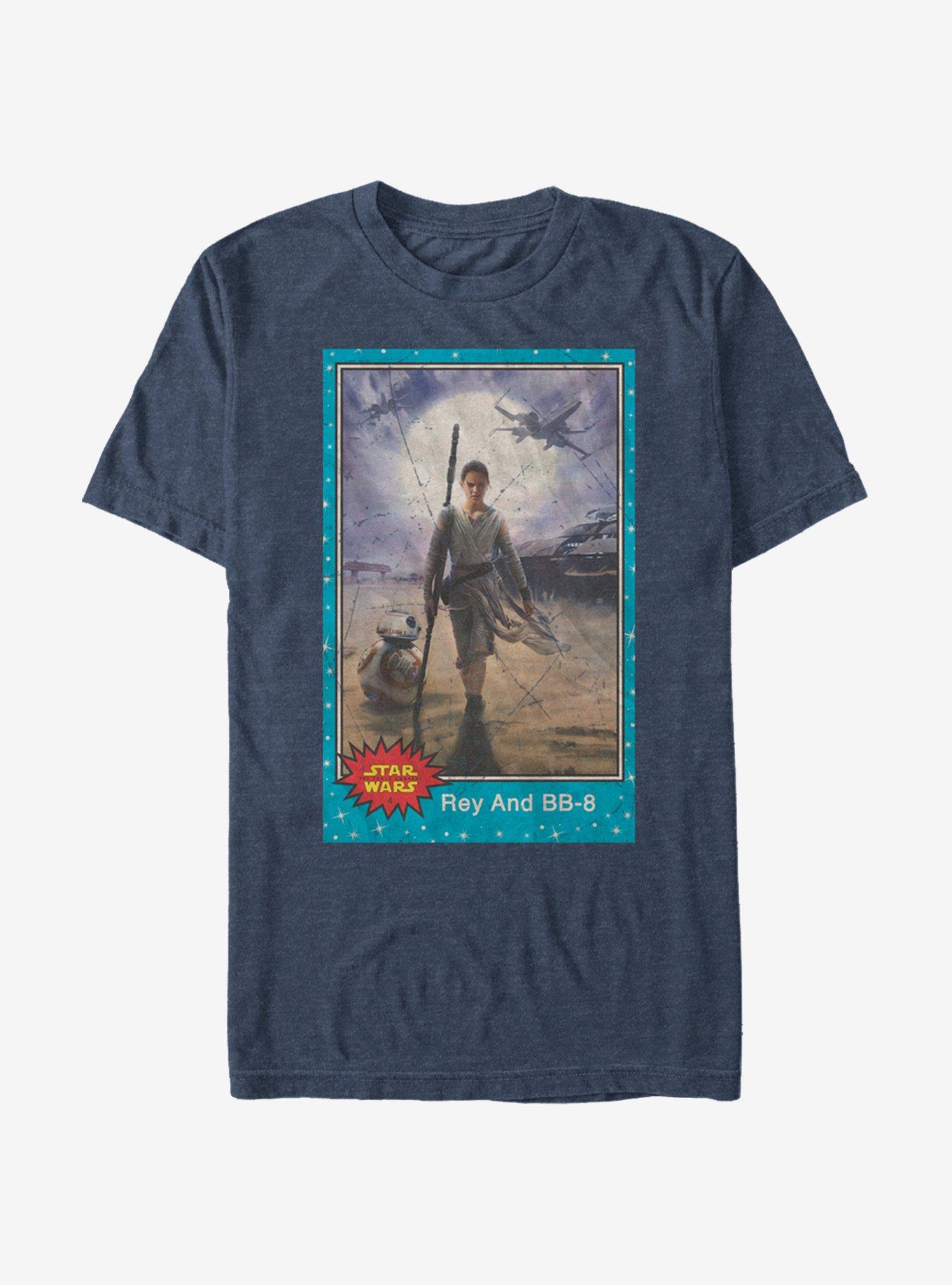 Star Wars Rey and BB-8 Trading Card T-Shirt, NAVY HTR, hi-res