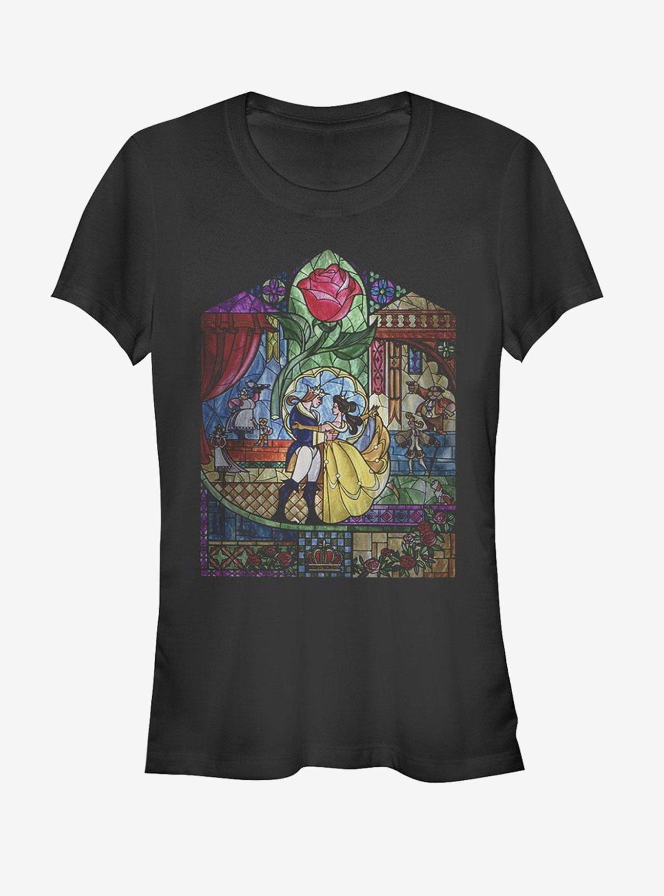 Disney Beauty And The Beast Stained Glass Girls T-Shirt, BLACK, hi-res