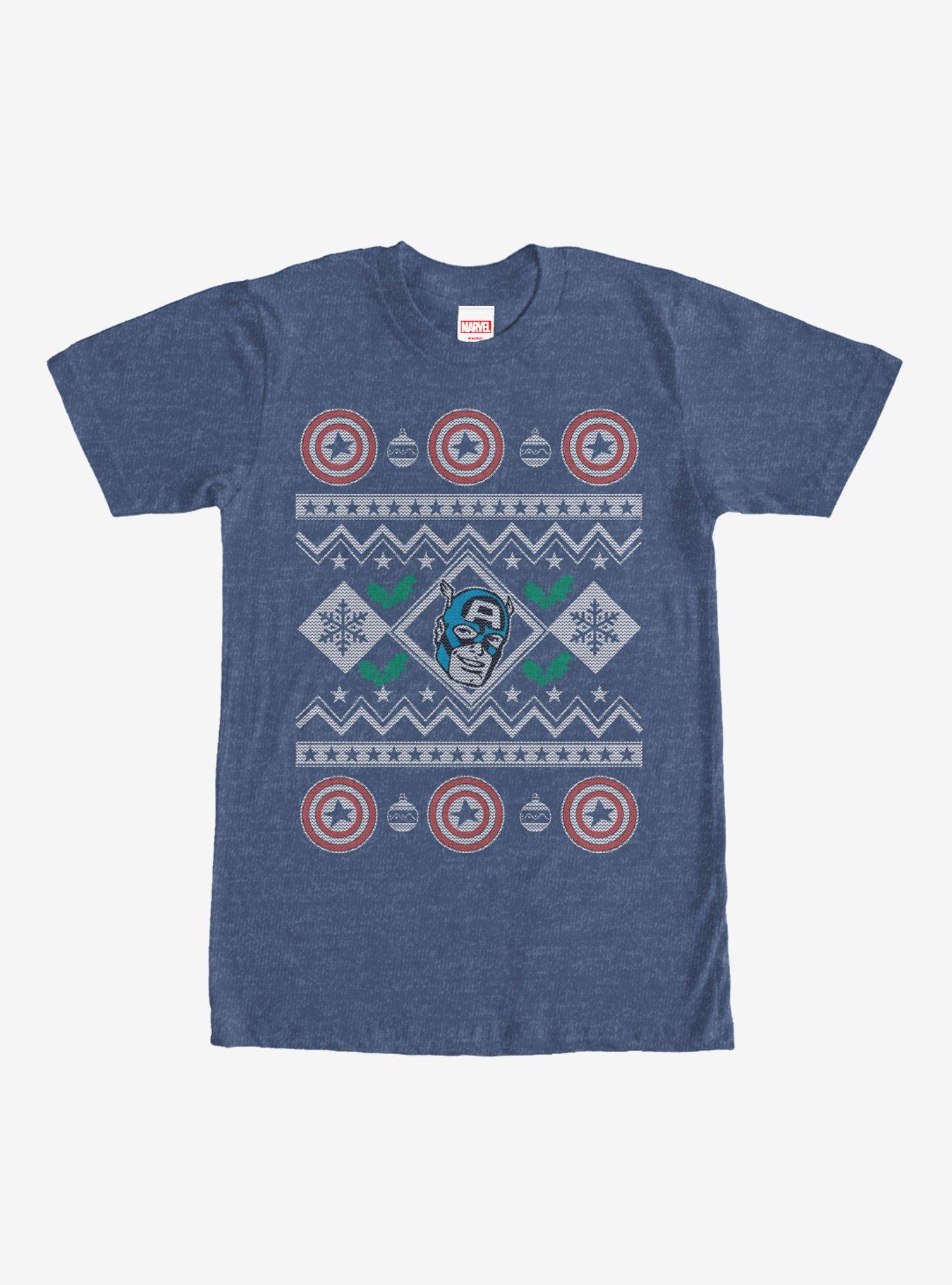 Marvel Captain America Ugly Holiday T-Shirt, NAVY HTR, hi-res