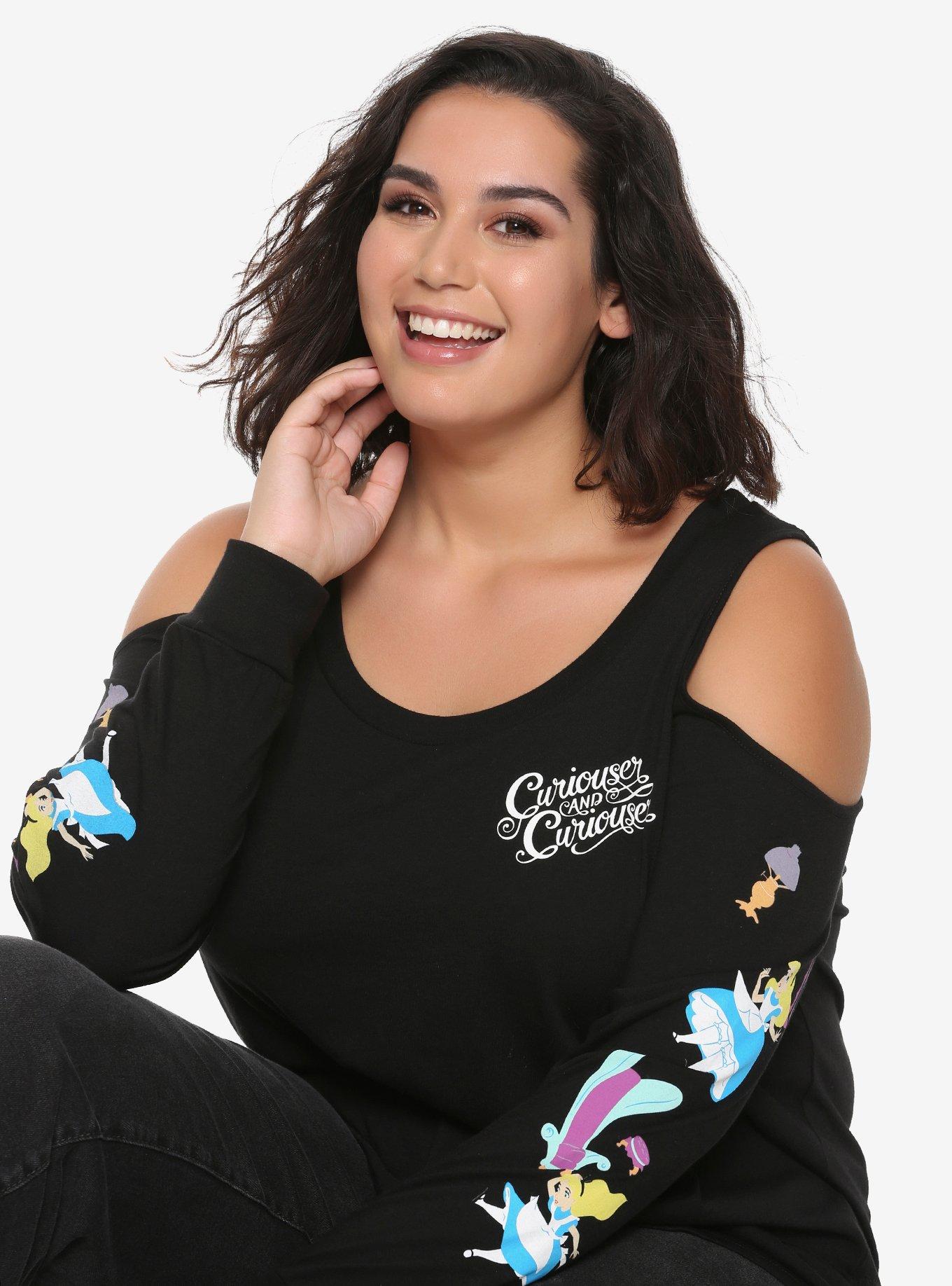 Disney Alice In Wonderland Cold Shoulder Long-Sleeve T-Shirt Plus Size, MULTI, hi-res