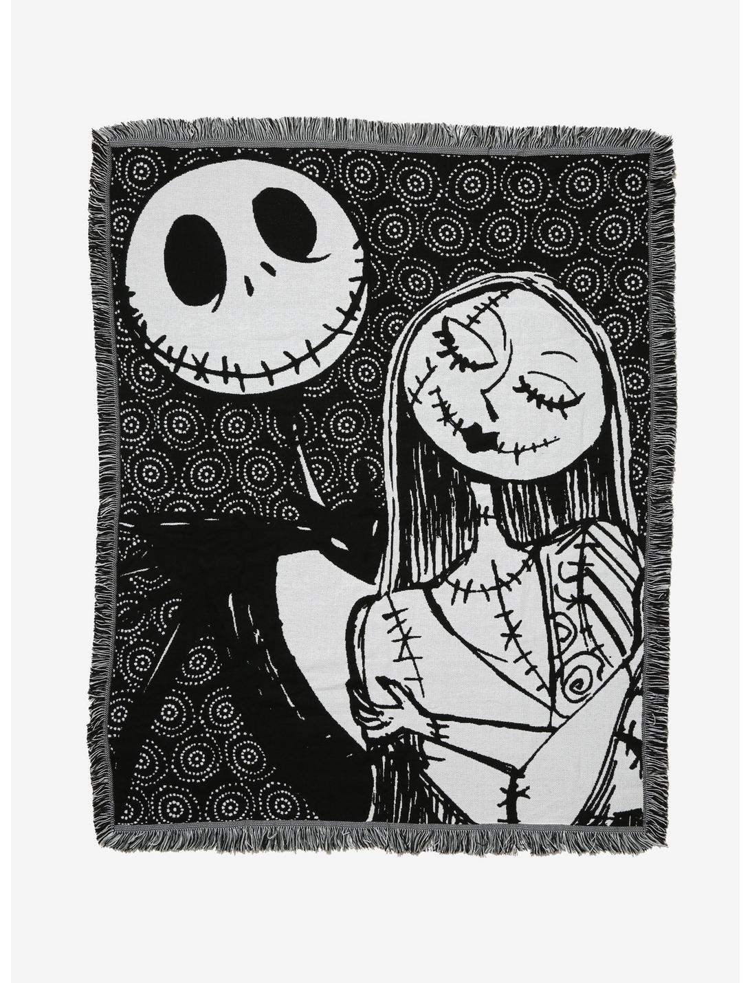 The Nightmare Before Christmas Black & White Jack & Sally Tapestry Throw Blanket, , hi-res