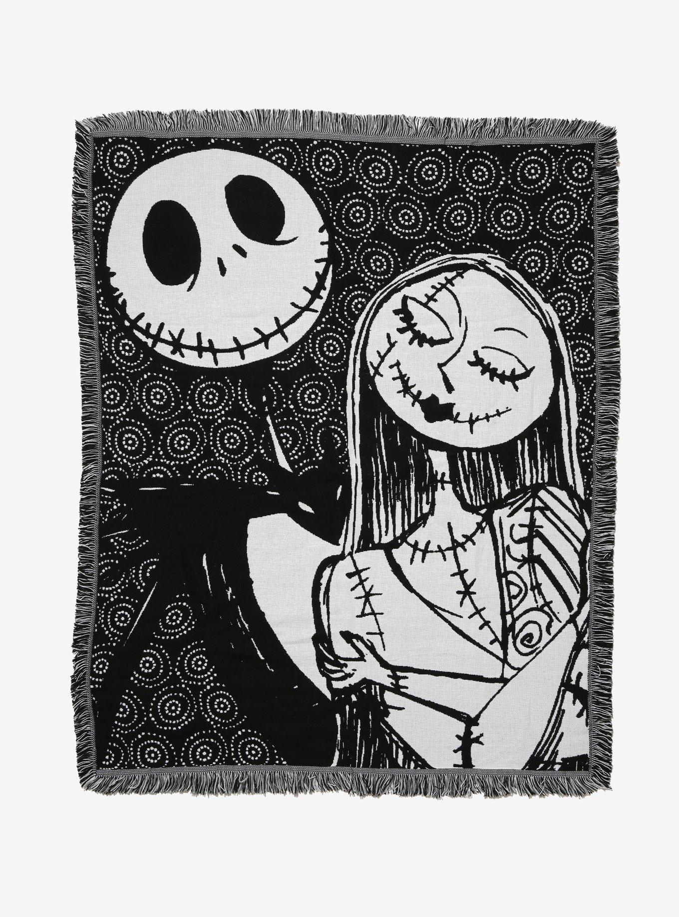 The Nightmare Before Christmas Black White Jack Sally Tapestry Throw Blanket