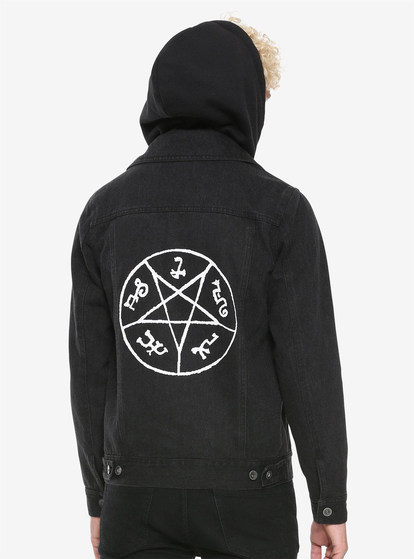 Supernatural Devil's Trap Hooded Denim Jacket Hot Topic Exclusive, DENIM, hi-res