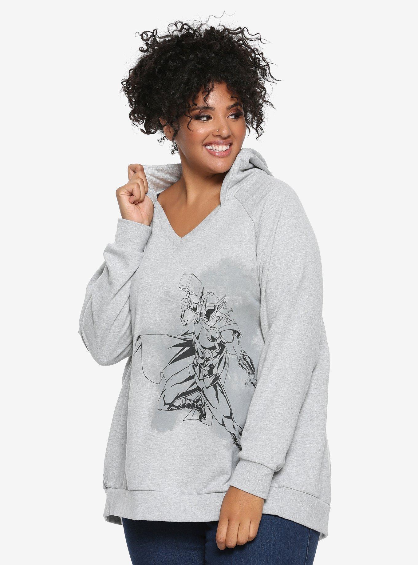 Marvel Thor Split Back Hooded Sweatshirt Plus Size, GREY, hi-res