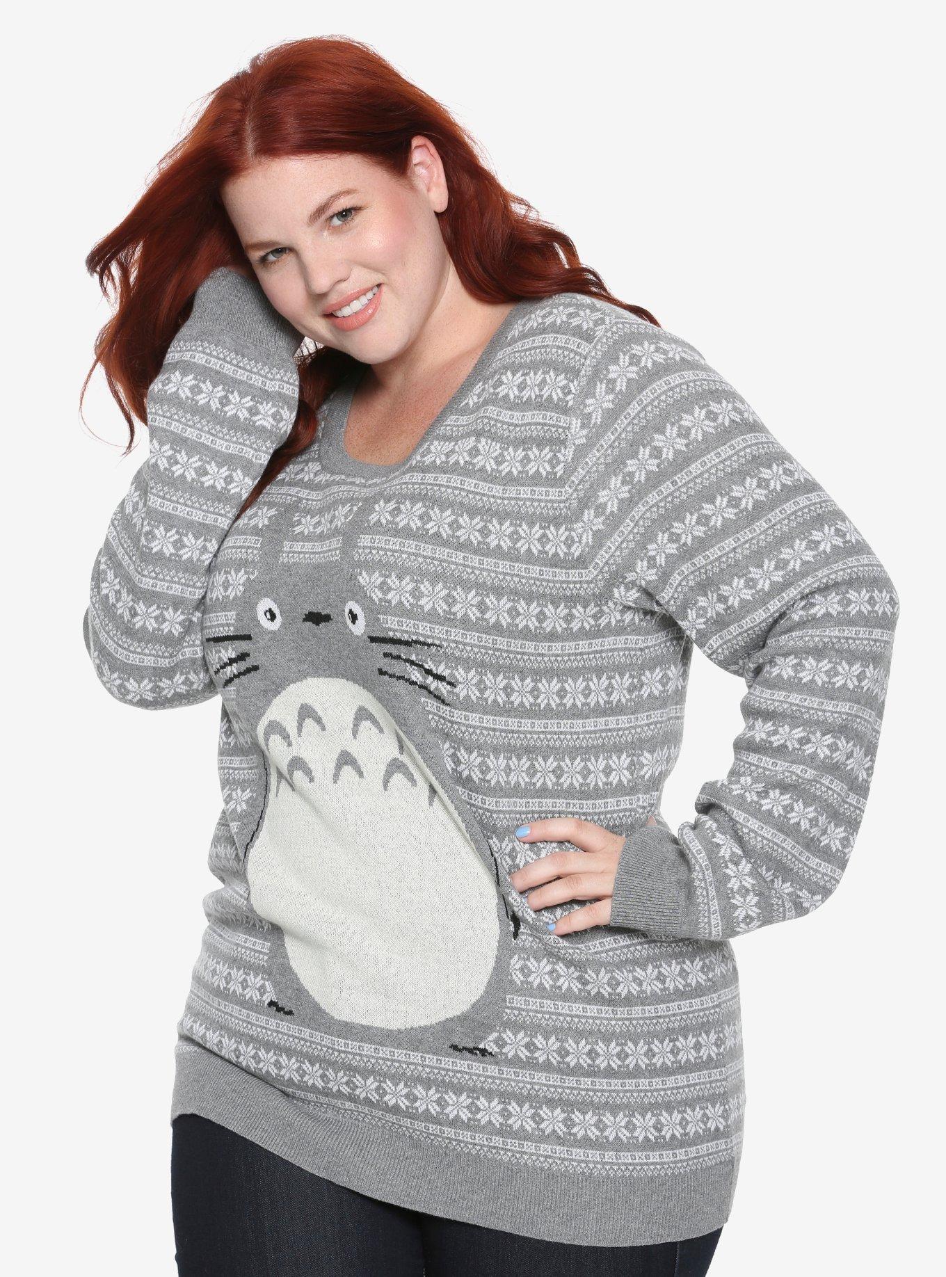 Her Universe Studio Ghibli My Neighbor Totoro Fair Isle Girls Sweater Plus Size, GREY, hi-res