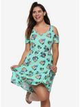 Disney Lilo & Stitch Mint Tropical Flowers Cold Shoulder Dress Plus Size, MINT GREEN, hi-res