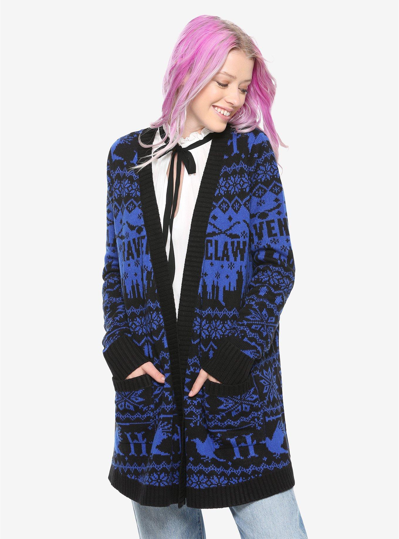 Harry Potter Ravenclaw Fair Isle Girls Flyaway Cardigan, BLACK, hi-res