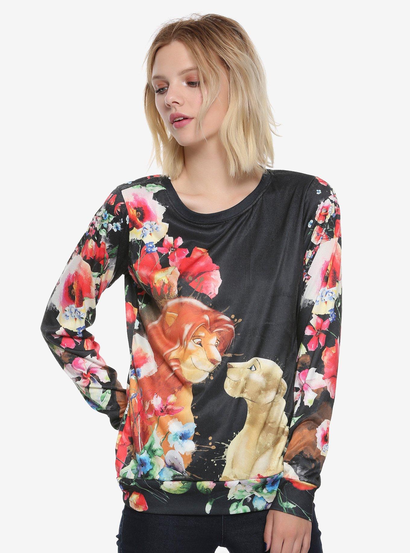 Disney The Lion King Simba & Nala Floral Watercolor Girls Long-Sleeve T-Shirt, MULTICOLOR, hi-res