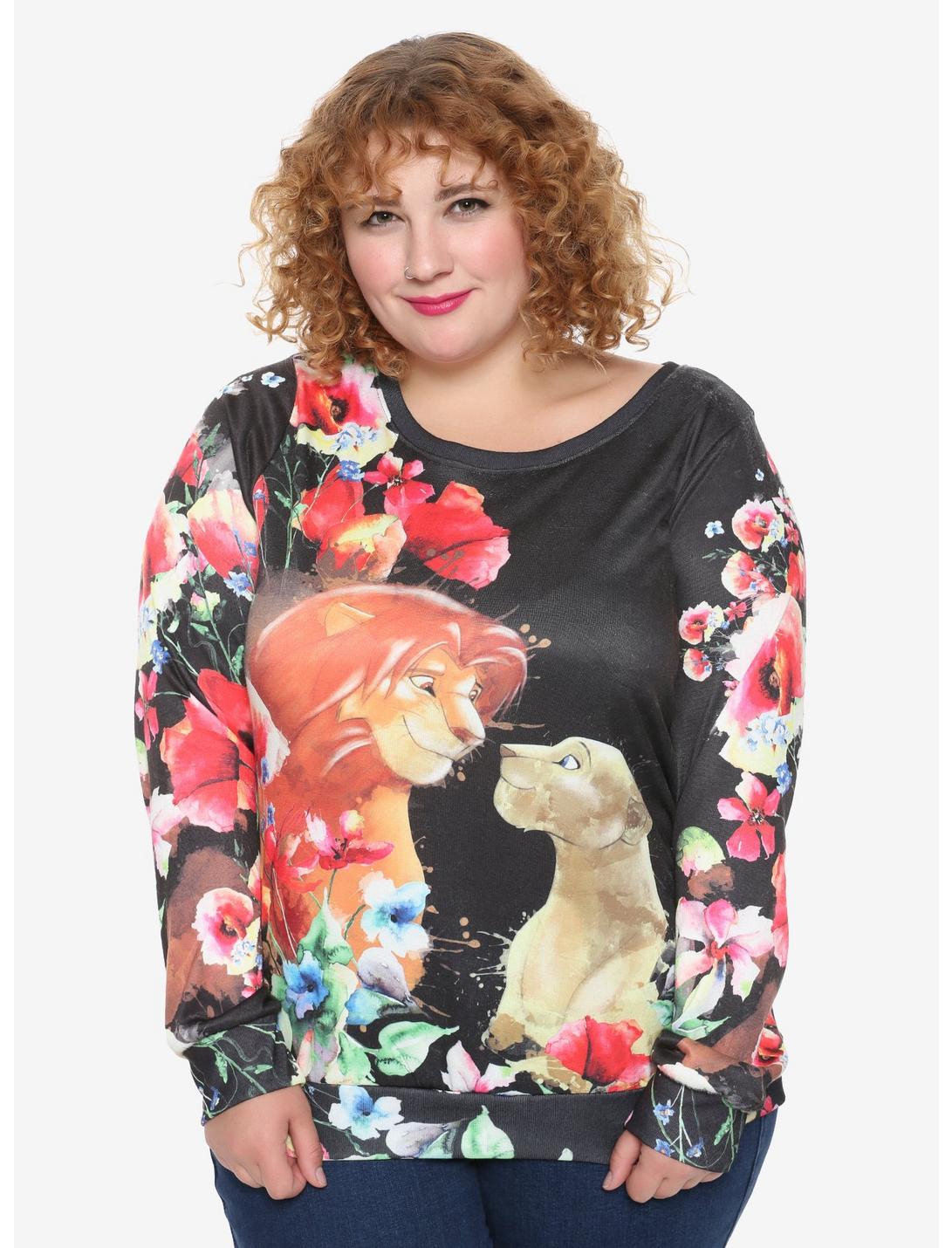 Disney The Lion King Simba & Nala Floral Watercolor Girls Long-Sleeve T-Shirt Plus Size, MULTICOLOR, hi-res