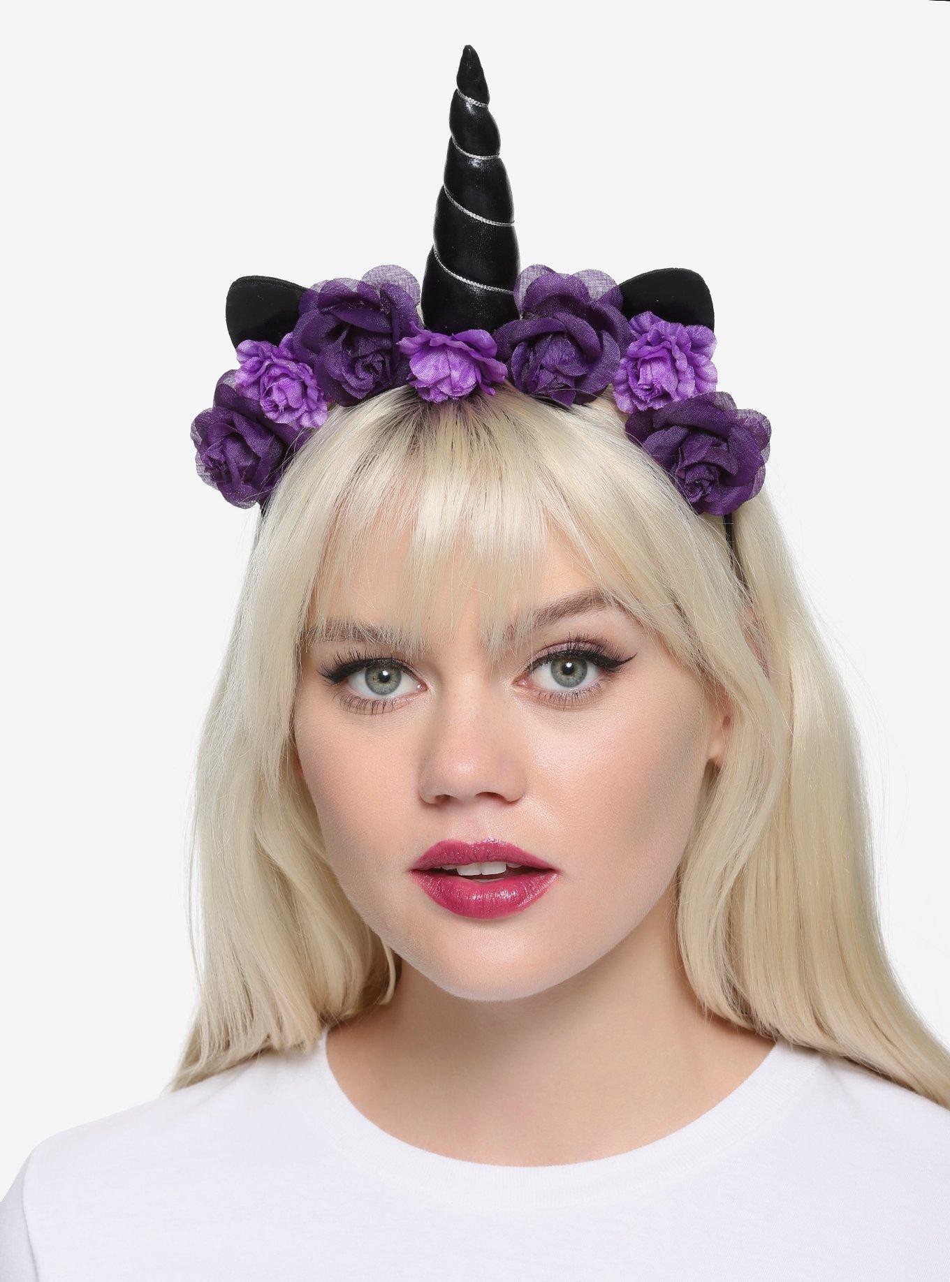 Purple Floral Caticorn Headband, , hi-res