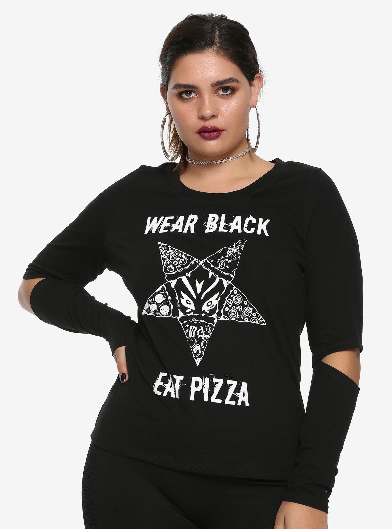 BlackCraft Wear Black Eat Pizza Long-Sleeve Girls T-Shirt Plus Size, BLACK, hi-res