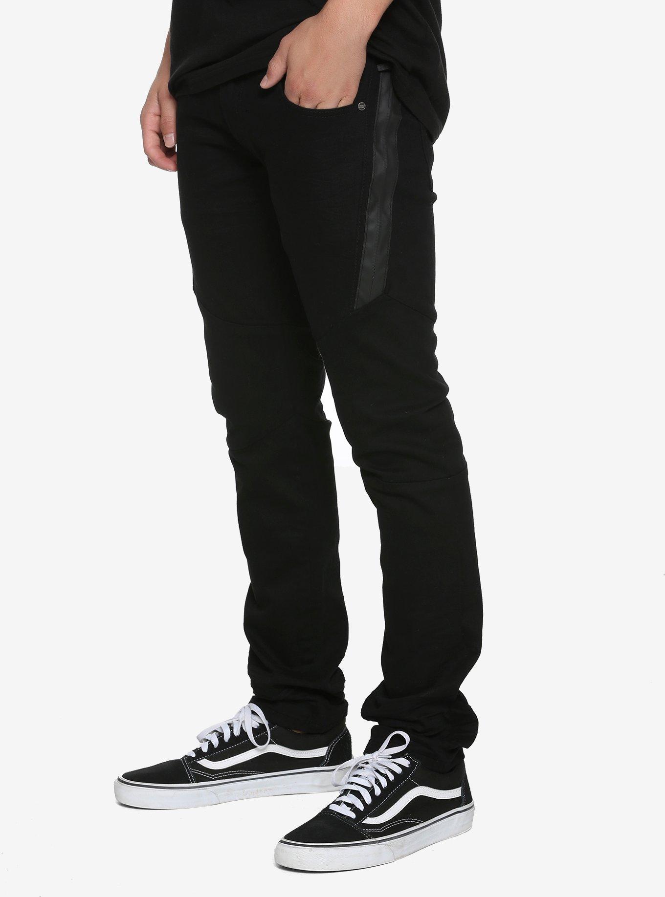 Raw X Zipper Black Moto Skinny Jeans, BLACK, hi-res