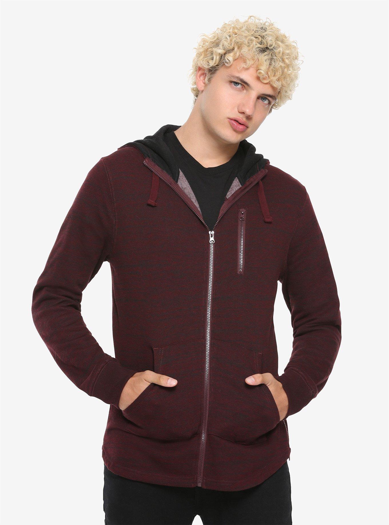 Burgundy Zip Front & Sides Hoodie, BURGUNDY, hi-res