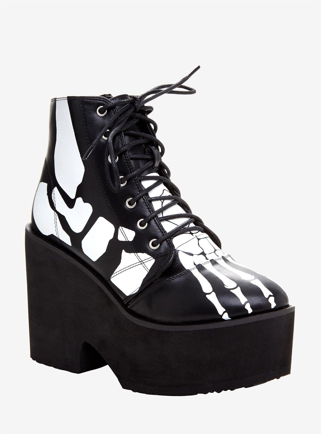 Skeleton Platform Boots, BLACK-WHITE, hi-res