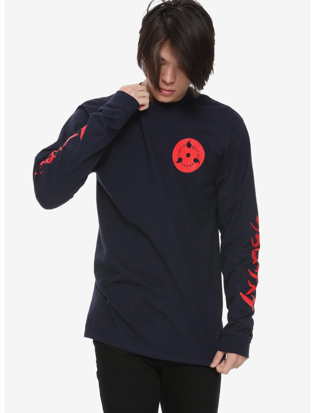 Naruto Shippuden Sasuke Long-Sleeve T-Shirt Hot Topic Exclusive, NAVY, hi-res