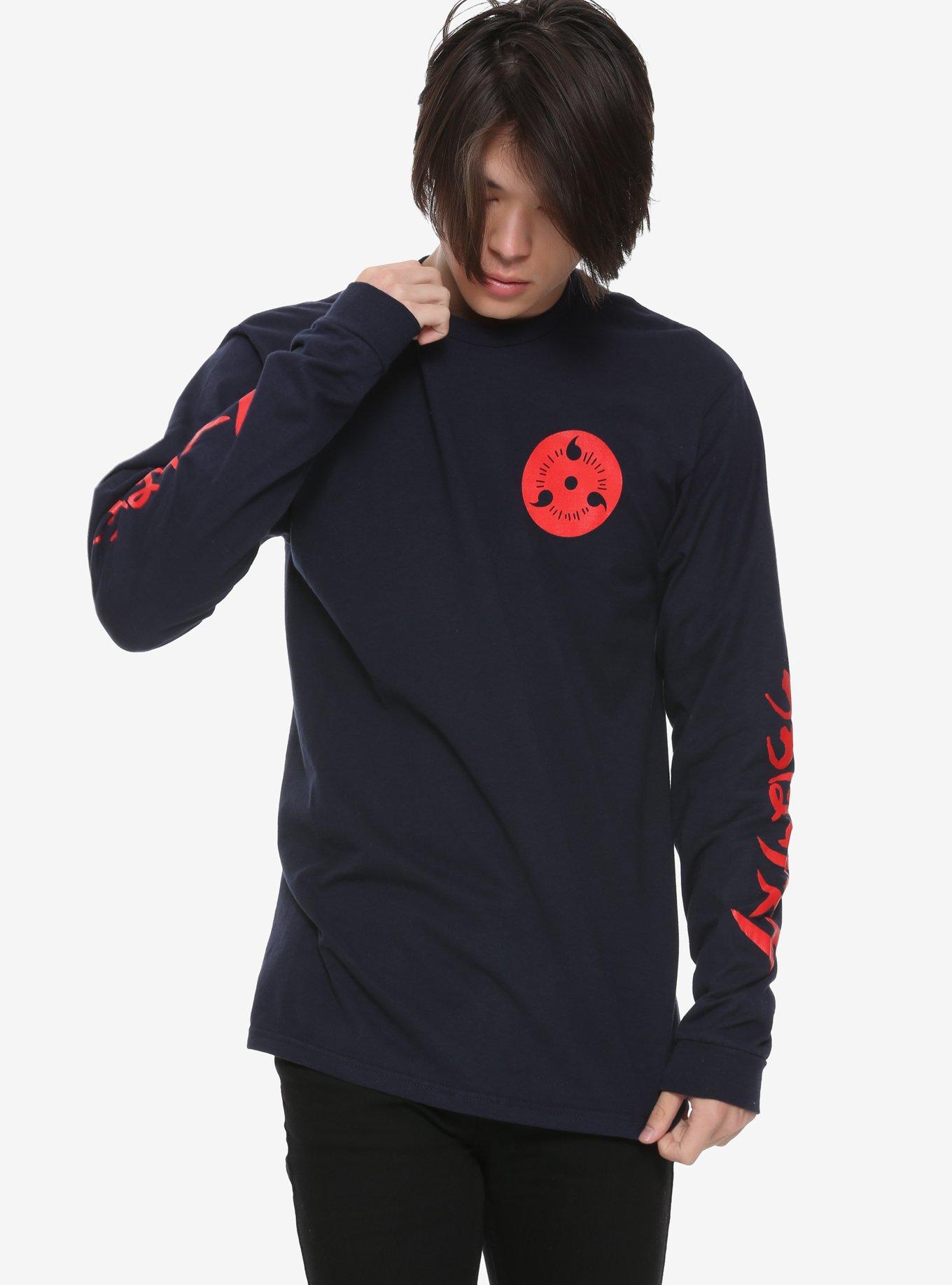 Naruto Classic Sasuke Posing Crew Neck Long Sleeve Athletic Heather Youth  Shirt-Large