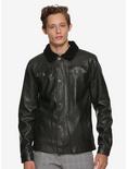 Black Sherpa Lined Faux Leather Jacket, BLACK, hi-res
