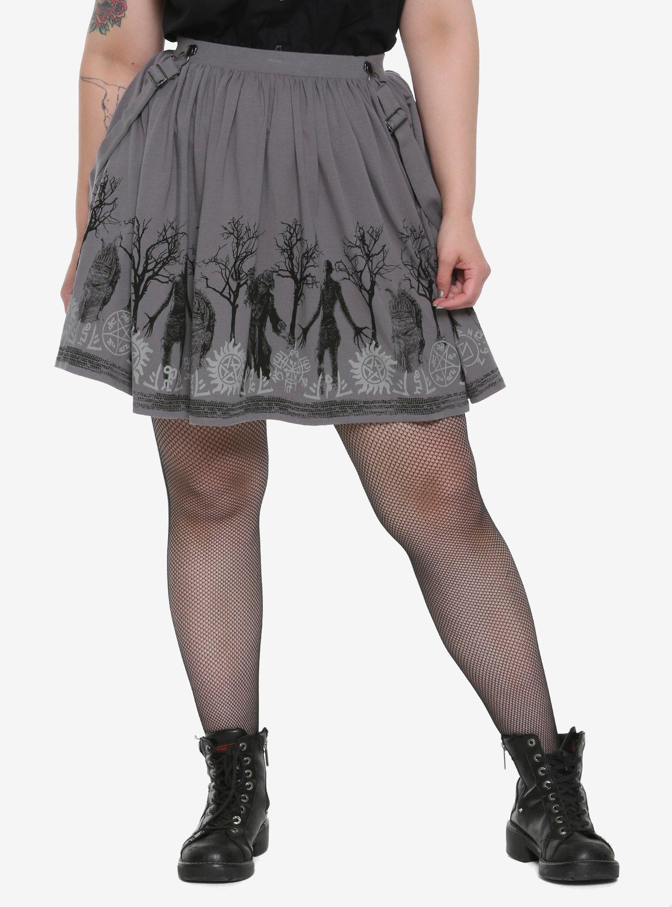 Supernatural Monsters Suspender Skirt Plus Size Hot Topic Exclusive, GREY, hi-res