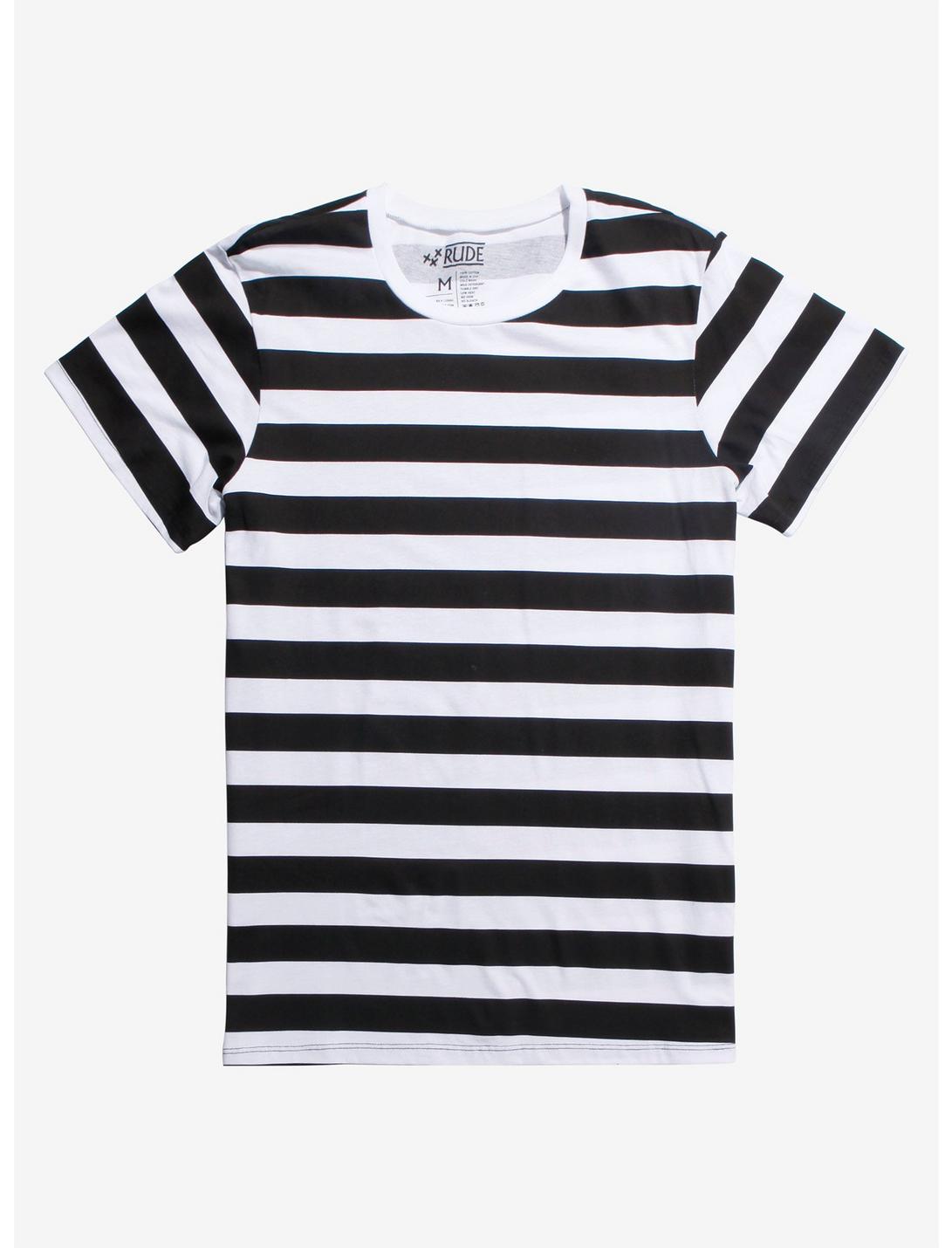 XXX RUDE Black & White Striped T-Shirt, BLACK, hi-res