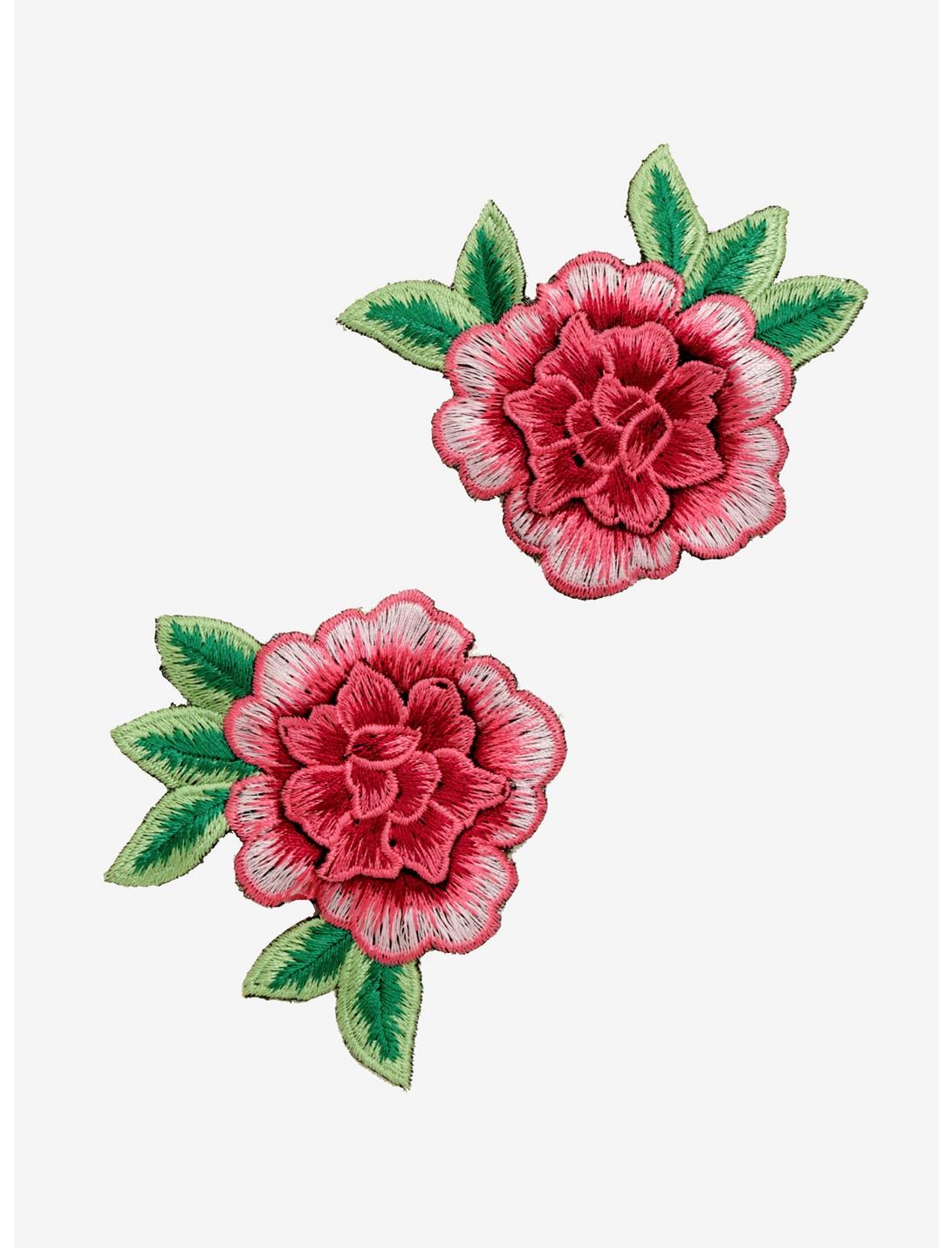 Pink Flower Embroidered Hair Clips - BoxLunch Exclusive, , hi-res