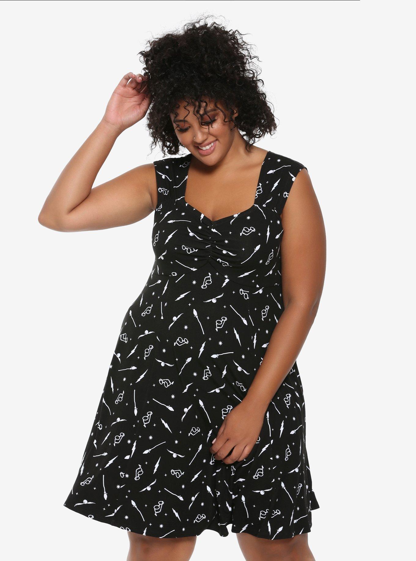 Harry Potter Black & White Icon Dress Plus Size, BLACK, hi-res