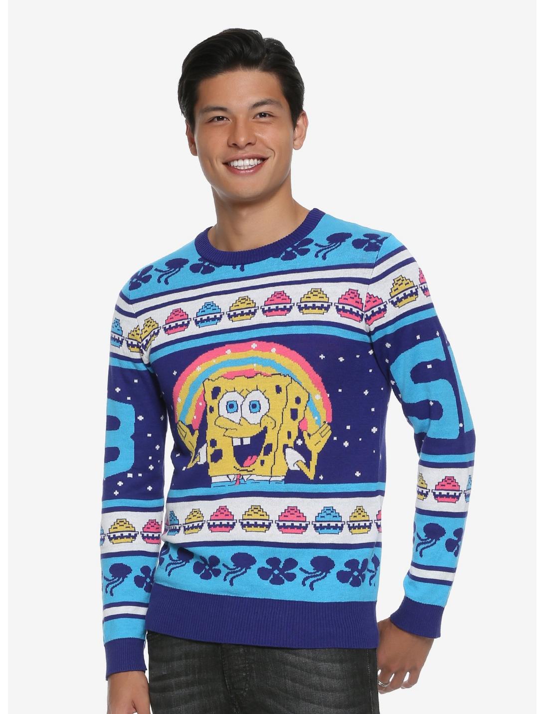SpongeBob SquarePants Krabby Patty Holiday Sweater - BoxLunch Exclusive, BLUE, hi-res
