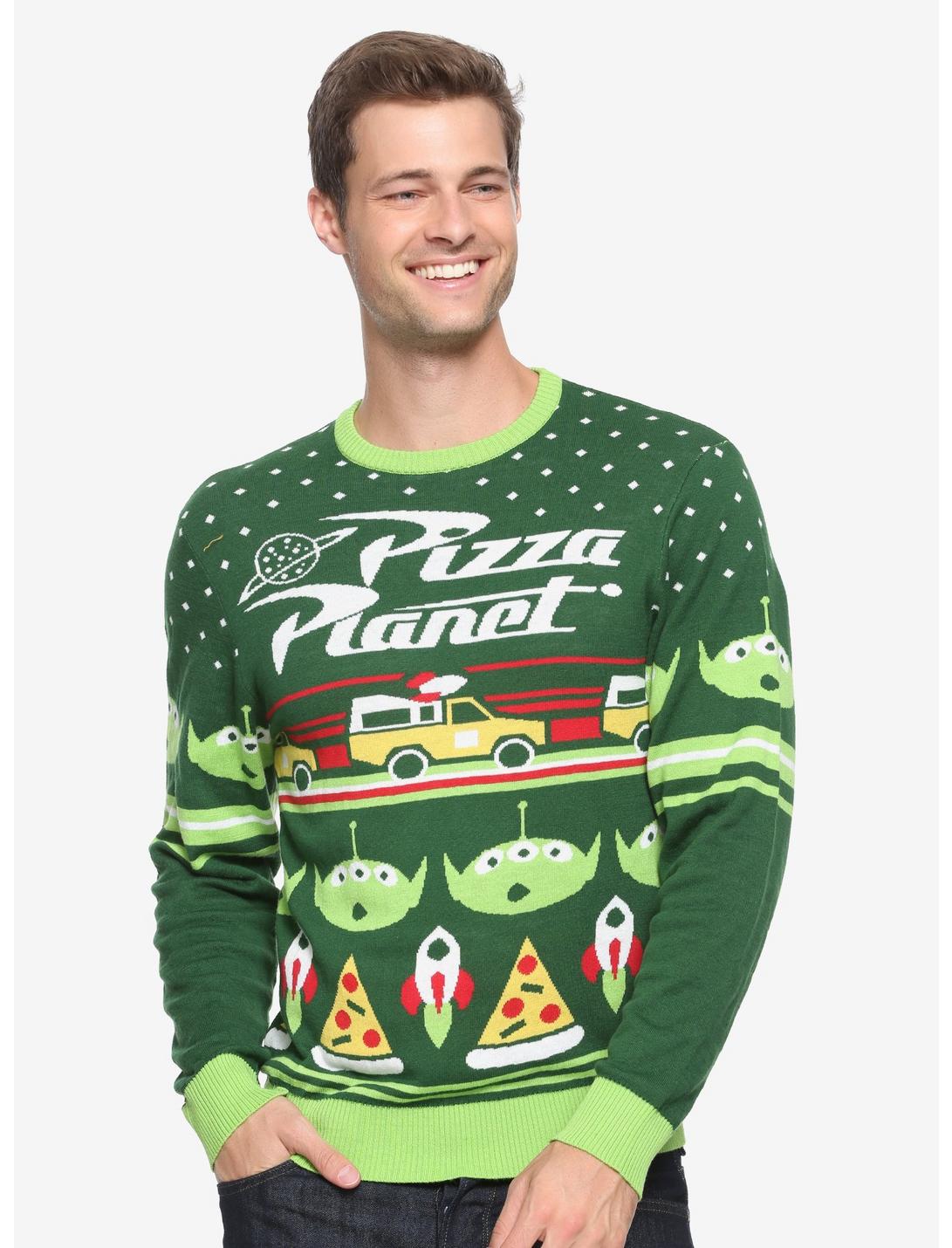Disney Pixar Toy Story Pizza Planet Holiday Sweater - BoxLunch Exclusive, GREEN, hi-res