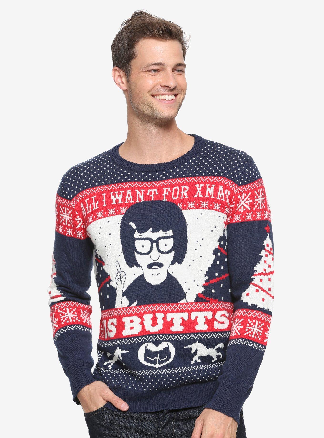 Bob's Burgers Tina Butts Holiday Sweater - BoxLunch Exclusive, BLUE, hi-res