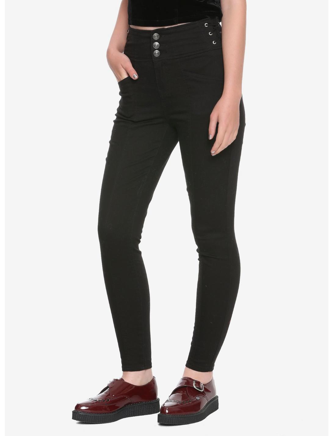 Black Side Lace-Up High Waist Skinny Jeans, BLACK, hi-res