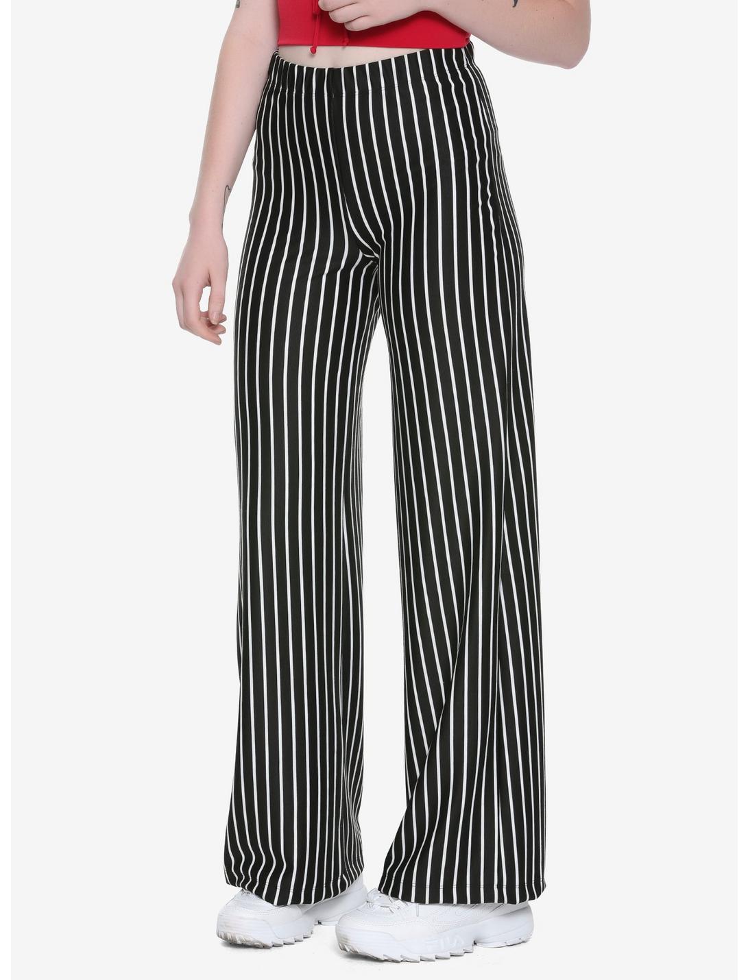Black & White Striped Girls Pants, BLACK, hi-res