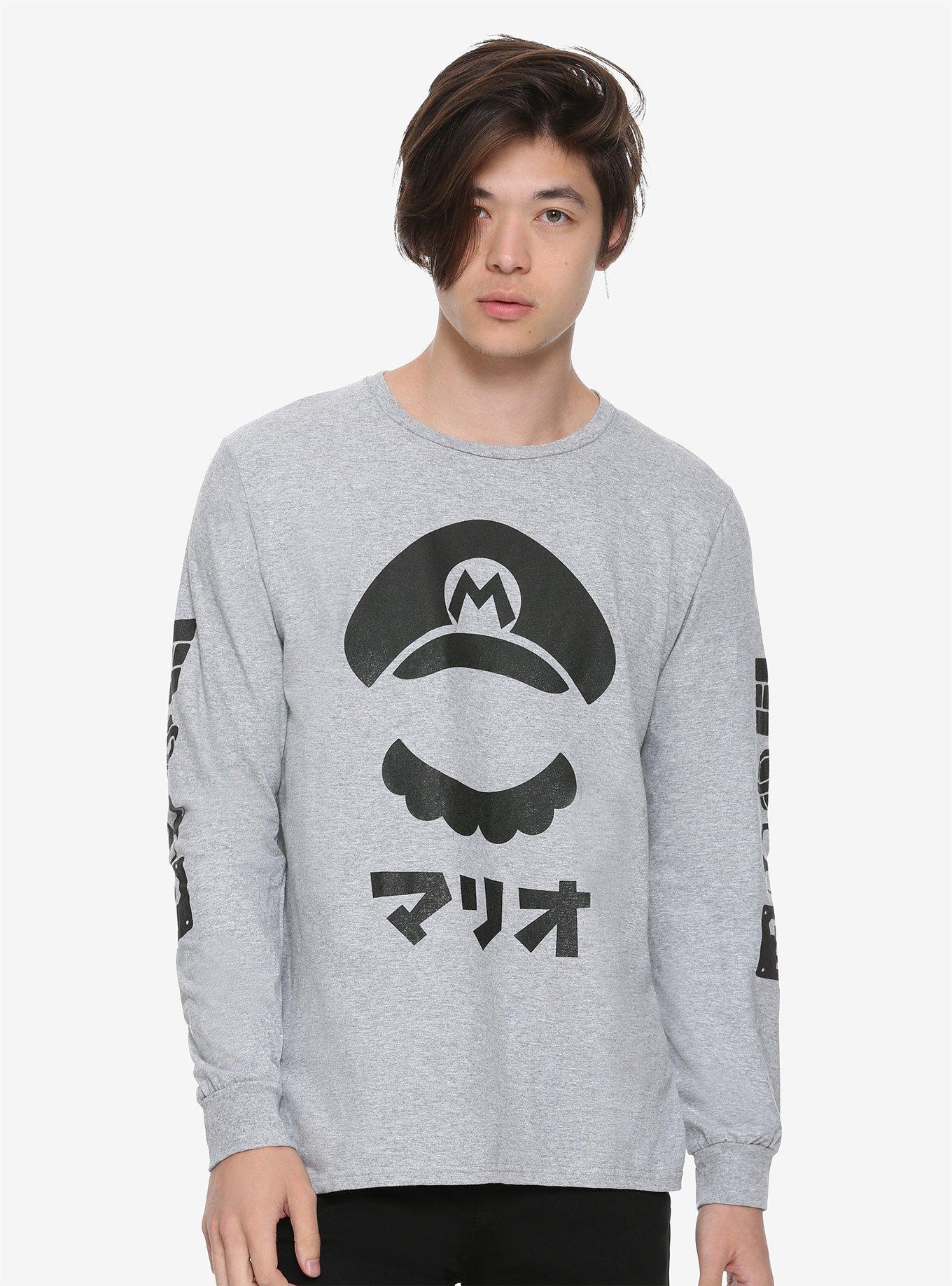 Nintendo Super Mario Bros. Kanji Long-Sleeve T-Shirt Hot Topic Exclusive, GREY, hi-res