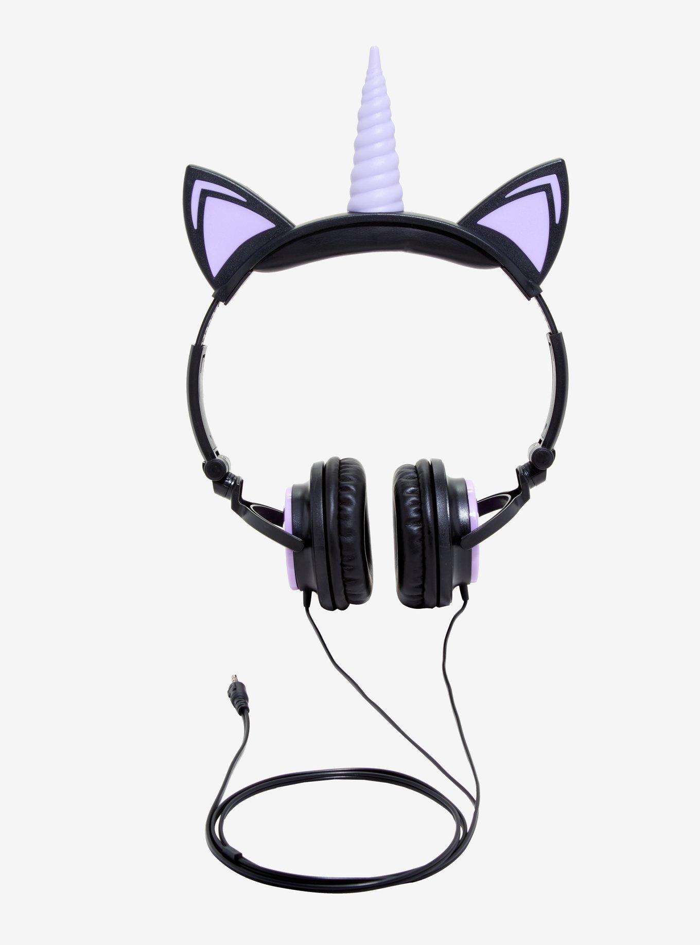 Purple & Black LED Unicorn Headphones, , hi-res